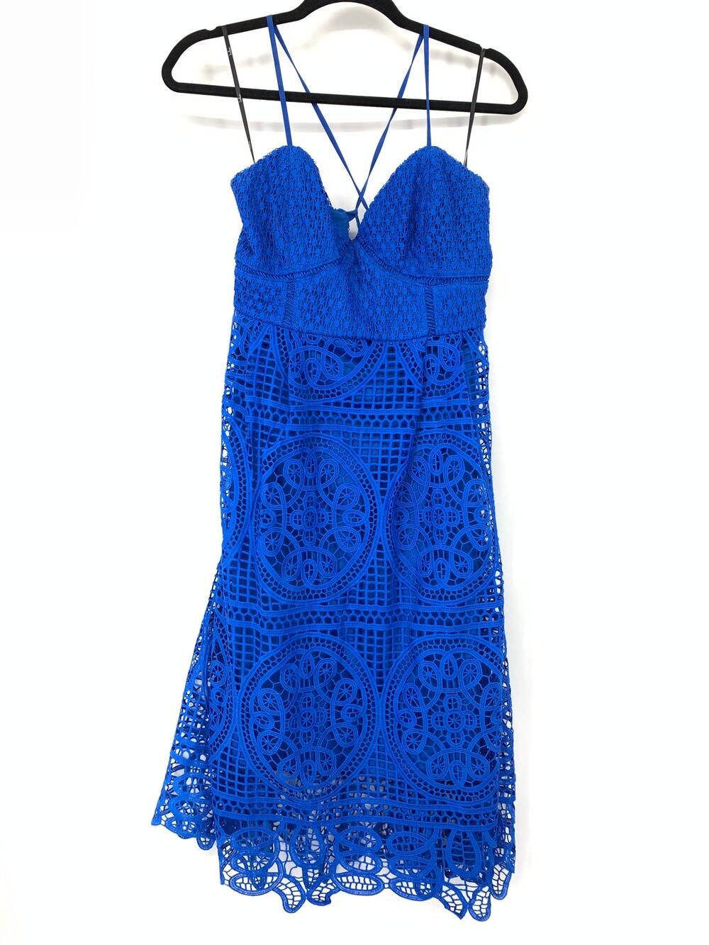 Lulus Real Life Dream Cobalt Blue Lace Midi Dress Womens Sz XL Bustier Bodice